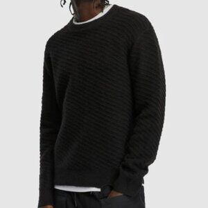 Mode of One Men's Relaxed Fit Diagonal Texture Sweater Deep Black Size XXL